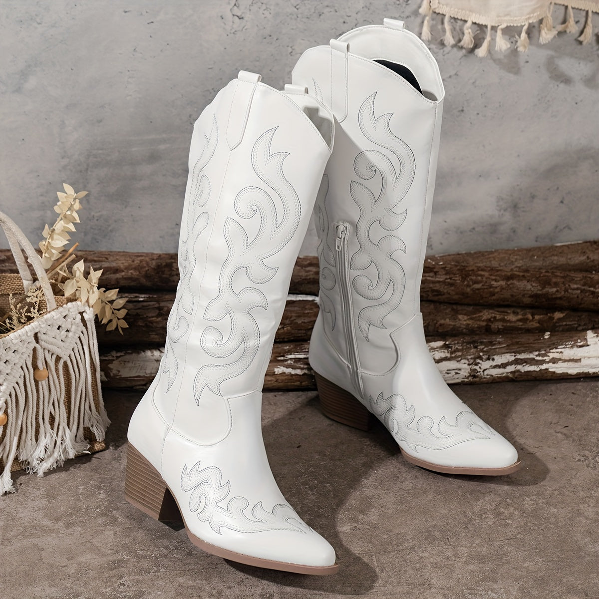 Grace | Embroidered Western Cowboy Knee High Block Heel Boots
