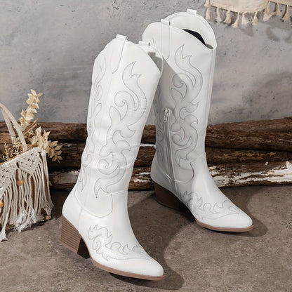 Grace | Embroidered Western Cowboy Knee High Block Heel Boots