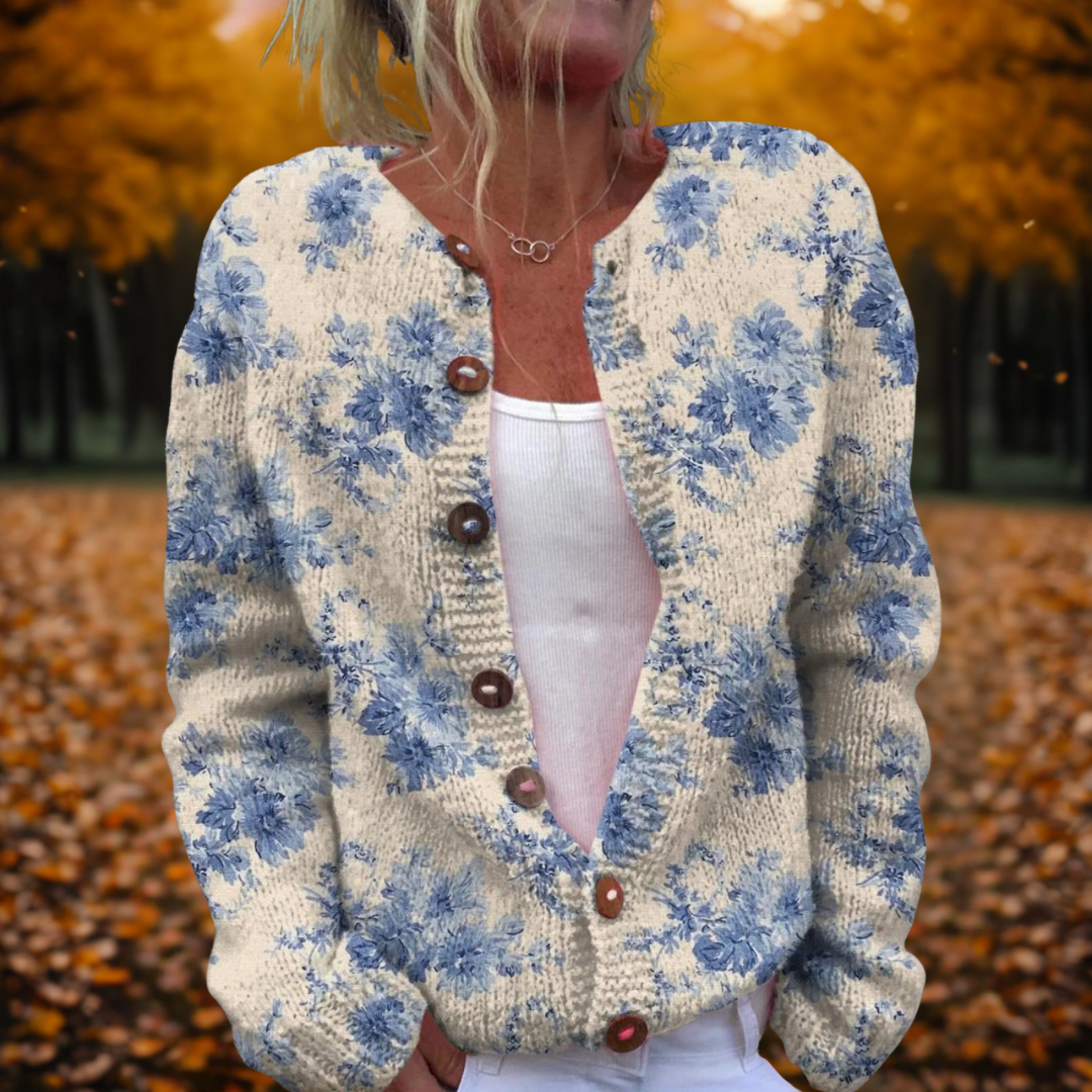 Lianne | Floral Art Open-Front Cosy Winter Cardigan