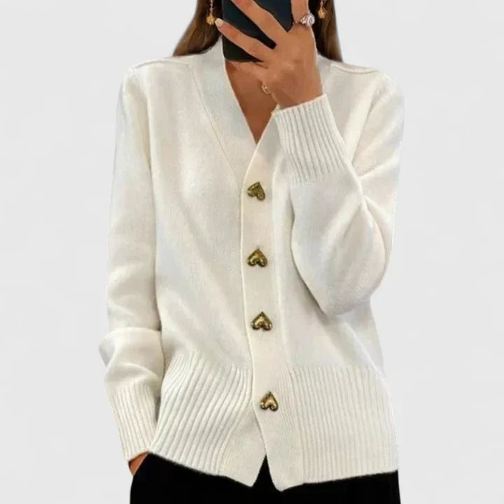 Lillyanne | Heart-Button Soft Drape Elegant Cardigan