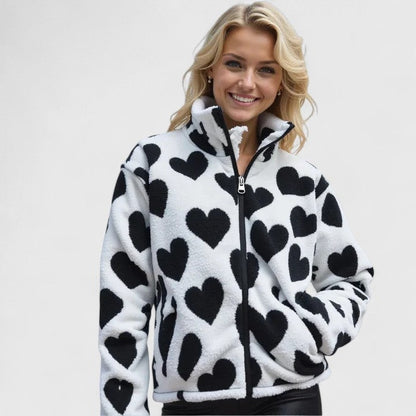 Riley | Reversible Heart-Print Fleece Sherpa Wool Jacket