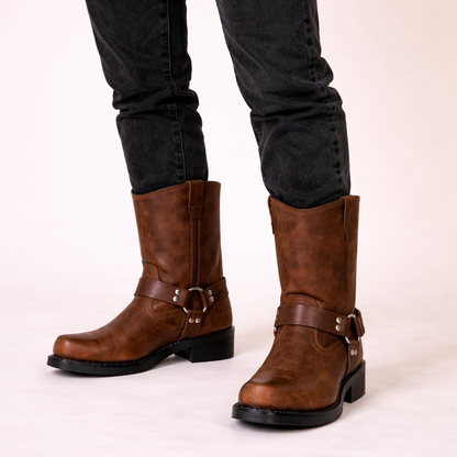 Eva | Leather Harness Buckle Biker Boots