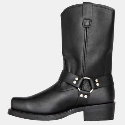 Eva | Leather Harness Buckle Biker Boots