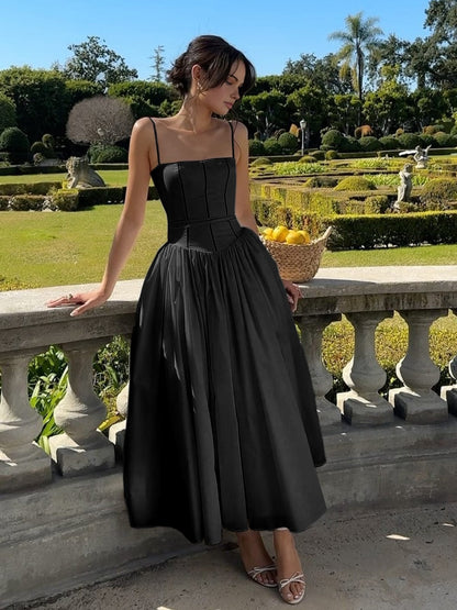 Eloise | Women's Elegant Corset Midi Wedding Guest Dress