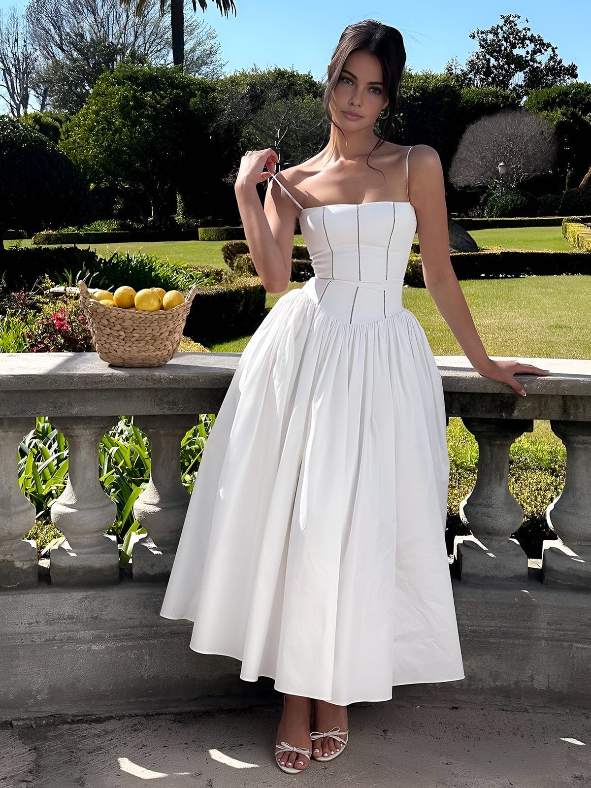 Eloise | Women's Elegant Corset Midi Wedding Guest Dress