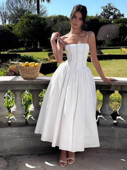 Eloise | Women's Elegant Corset Midi Wedding Guest Dress
