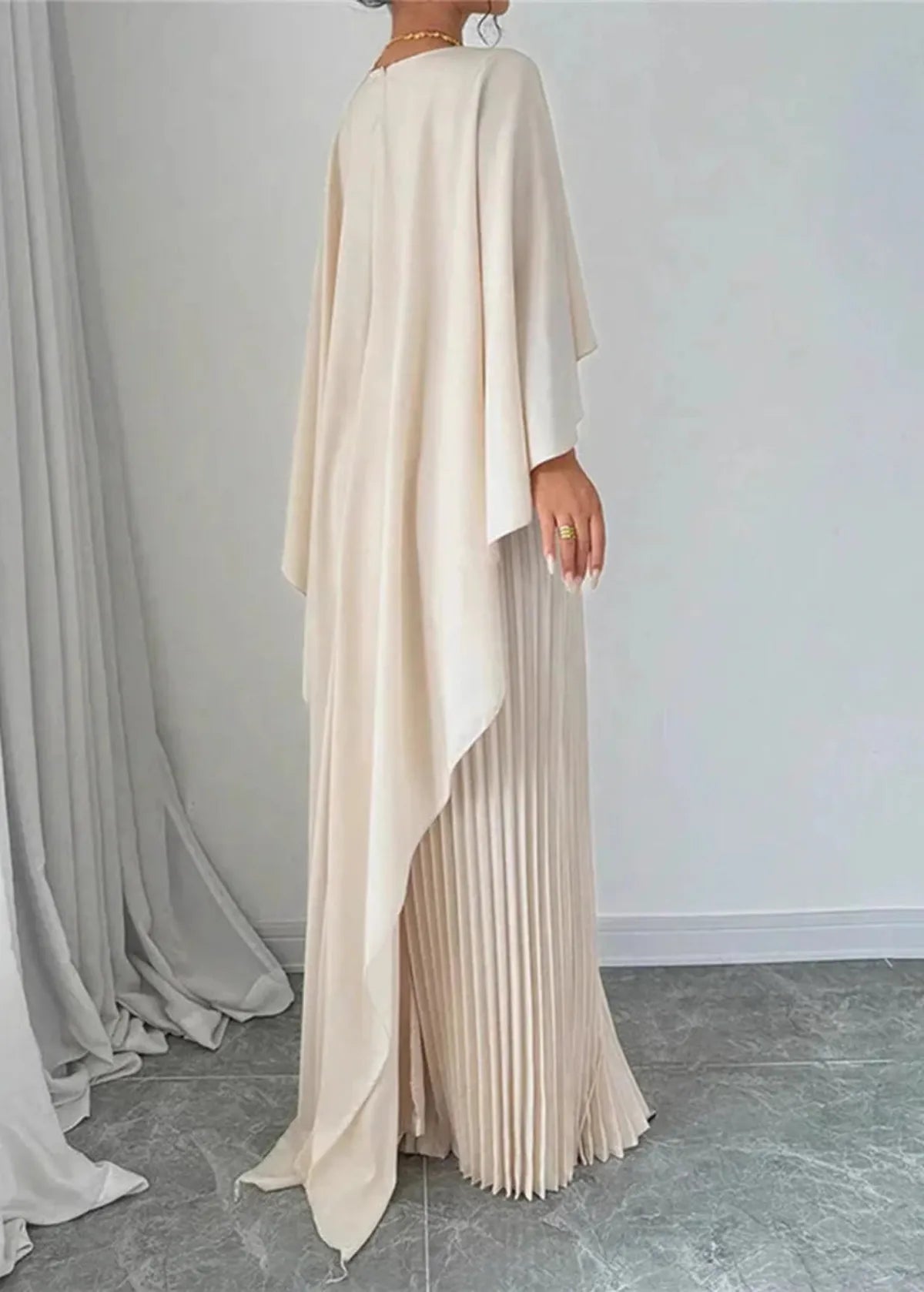 Elsie | Women's Pleated Cape Maxi Wedding Guest Dress