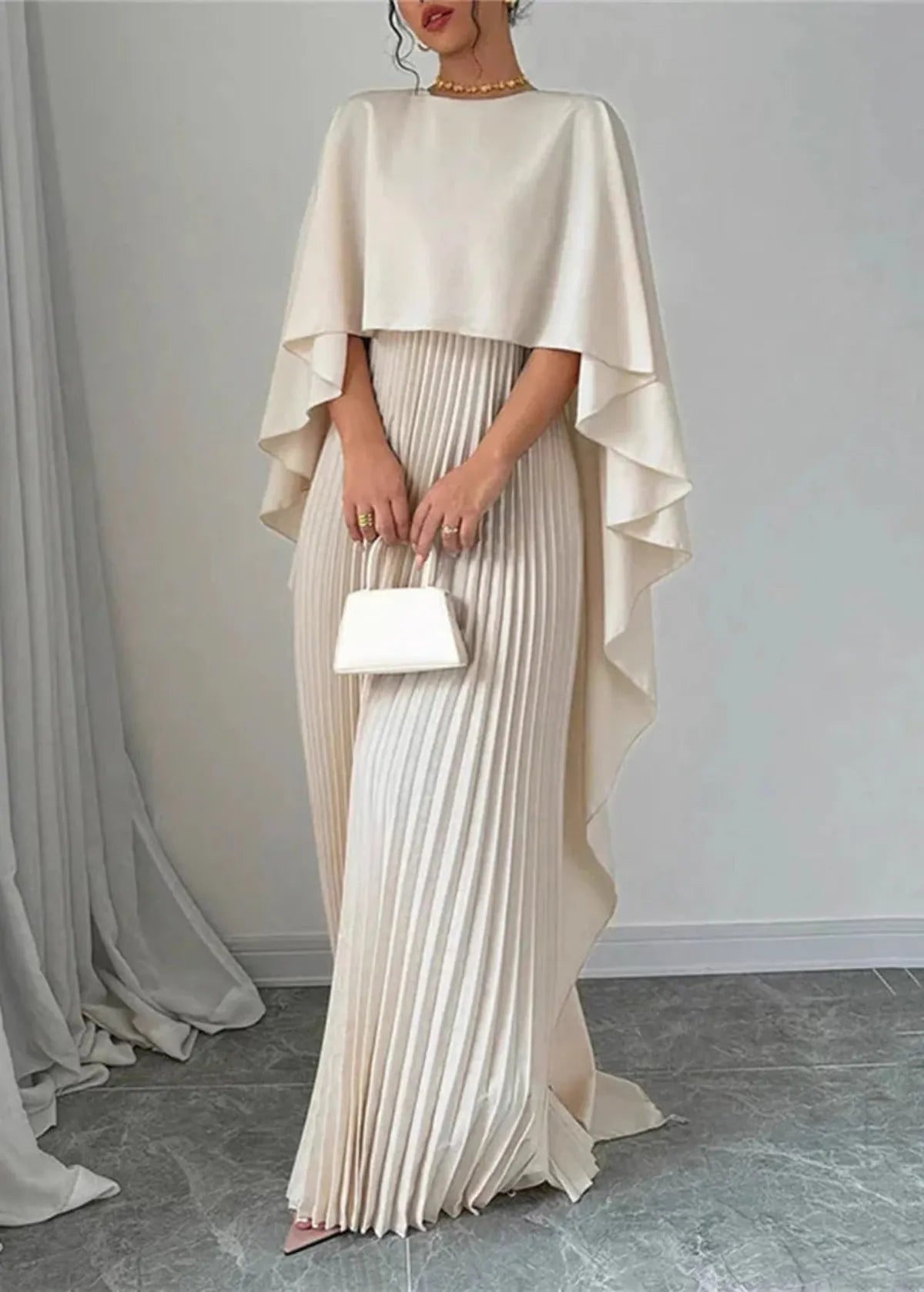 Elsie | Women's Pleated Cape Maxi Wedding Guest Dress