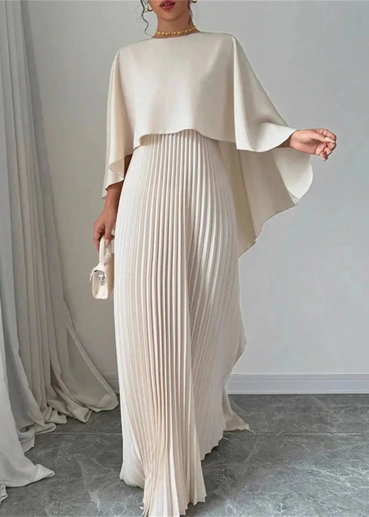 Elsie | Women's Pleated Cape Maxi Wedding Guest Dress