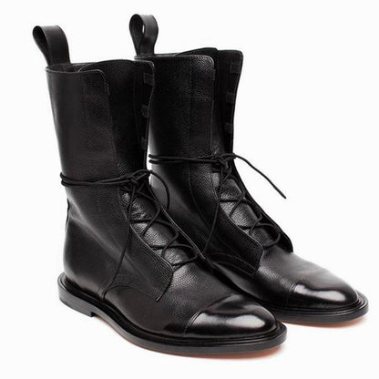 Chloe | Black Leather Lace-Up Ankle Boots with Cap Toe