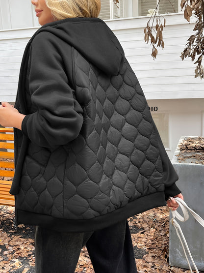 Lauren | Black Quilted Hooded Puffer Jacket with Fleece Sleeves