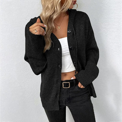 Sunniva | Relaxed Hooded Knit Cardigan with Statement Buttons
