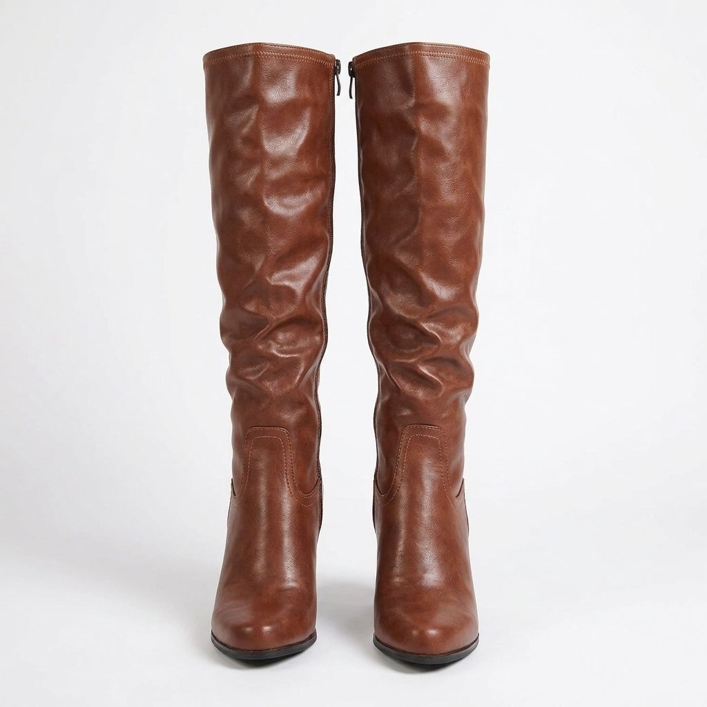 Grace | Brown Heeled Leather Knee High Boots with Block Heel