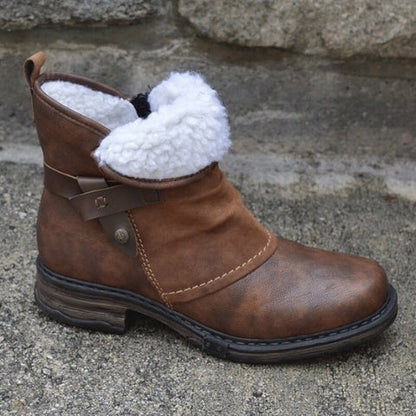 Matilda | Brown Leather Ankle Boots with Fleece Lining and Buckle Strap