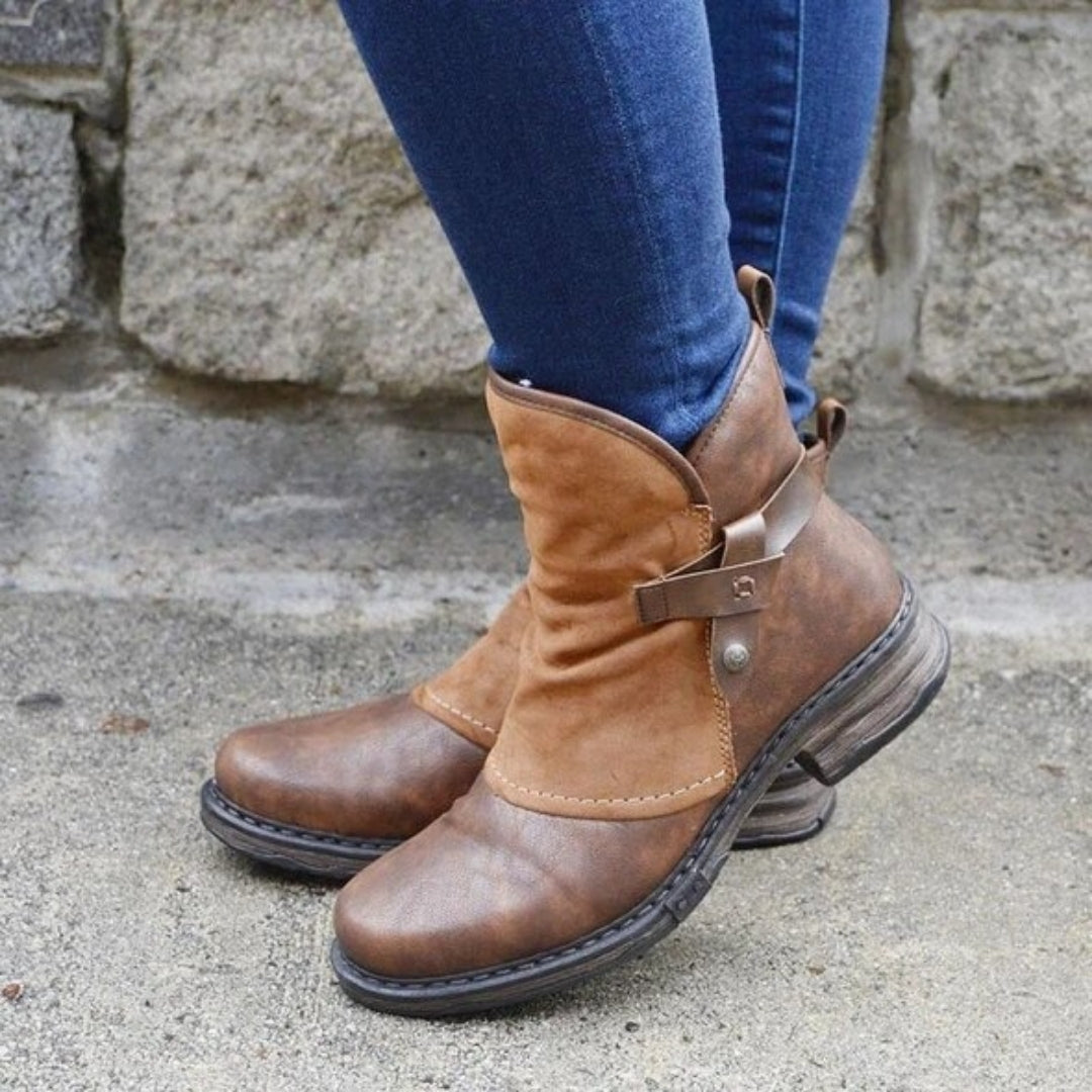 Matilda | Brown Leather Ankle Boots with Fleece Lining and Buckle Strap