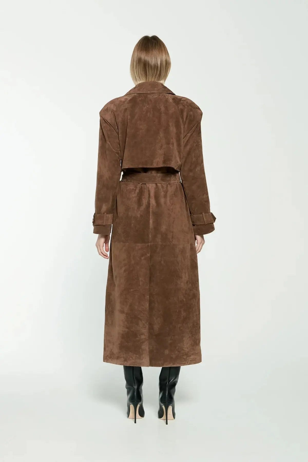 Eleanor | Brown Suede Belted Trench Coat