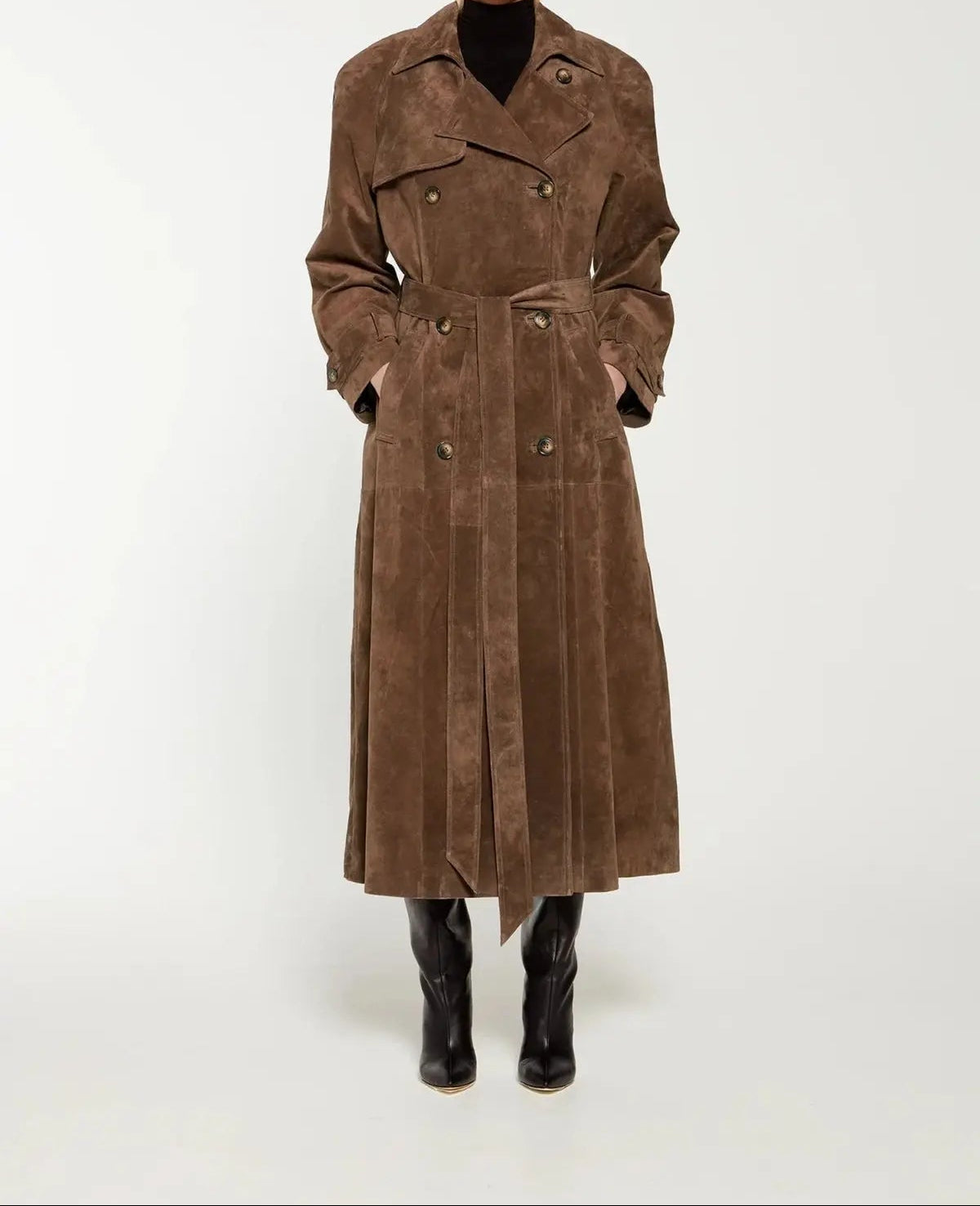 Eleanor | Brown Suede Belted Trench Coat