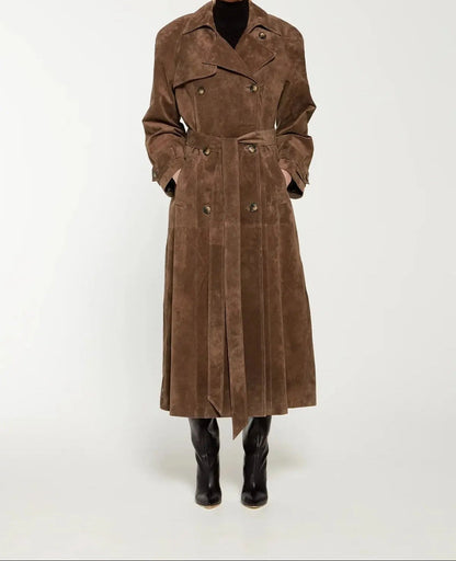 Eleanor | Brown Suede Belted Trench Coat