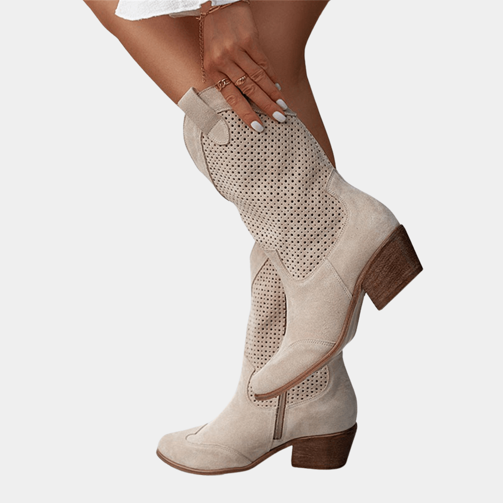 Montclair | Perforated Mid-Calf Cowboy Chelsea Boots with Block Heel