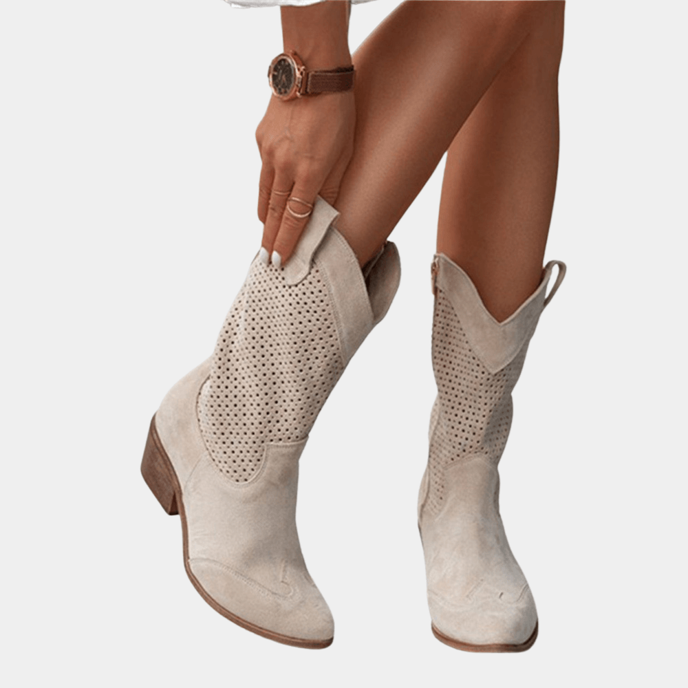 Montclair | Perforated Mid-Calf Cowboy Chelsea Boots with Block Heel