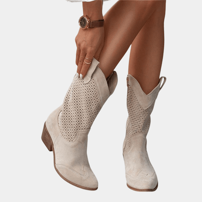 Montclair | Perforated Mid-Calf Cowboy Chelsea Boots with Block Heel