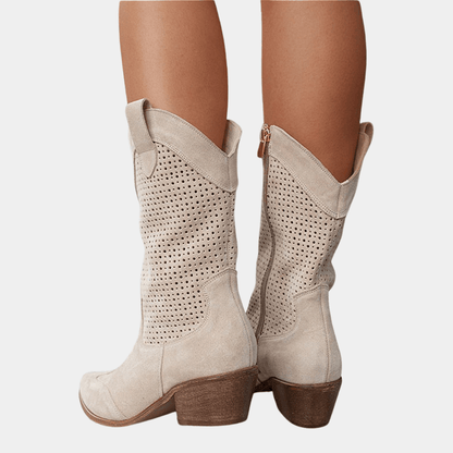 Montclair | Perforated Mid-Calf Cowboy Chelsea Boots with Block Heel