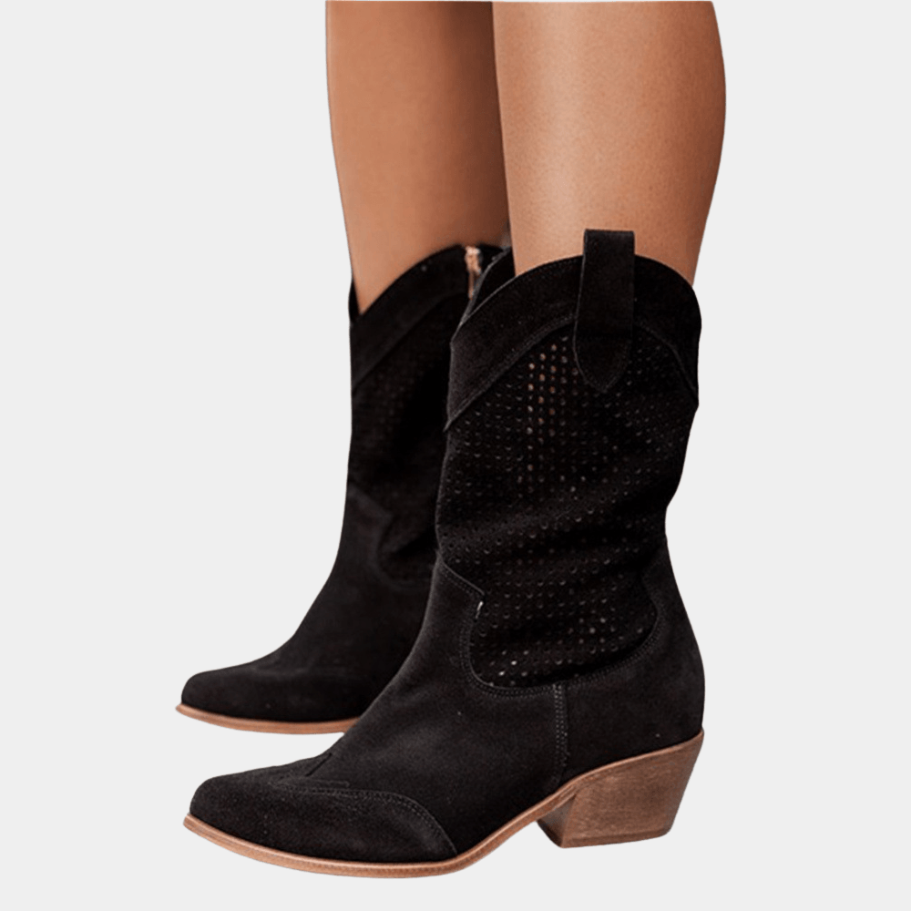 Montclair | Perforated Mid-Calf Cowboy Chelsea Boots with Block Heel