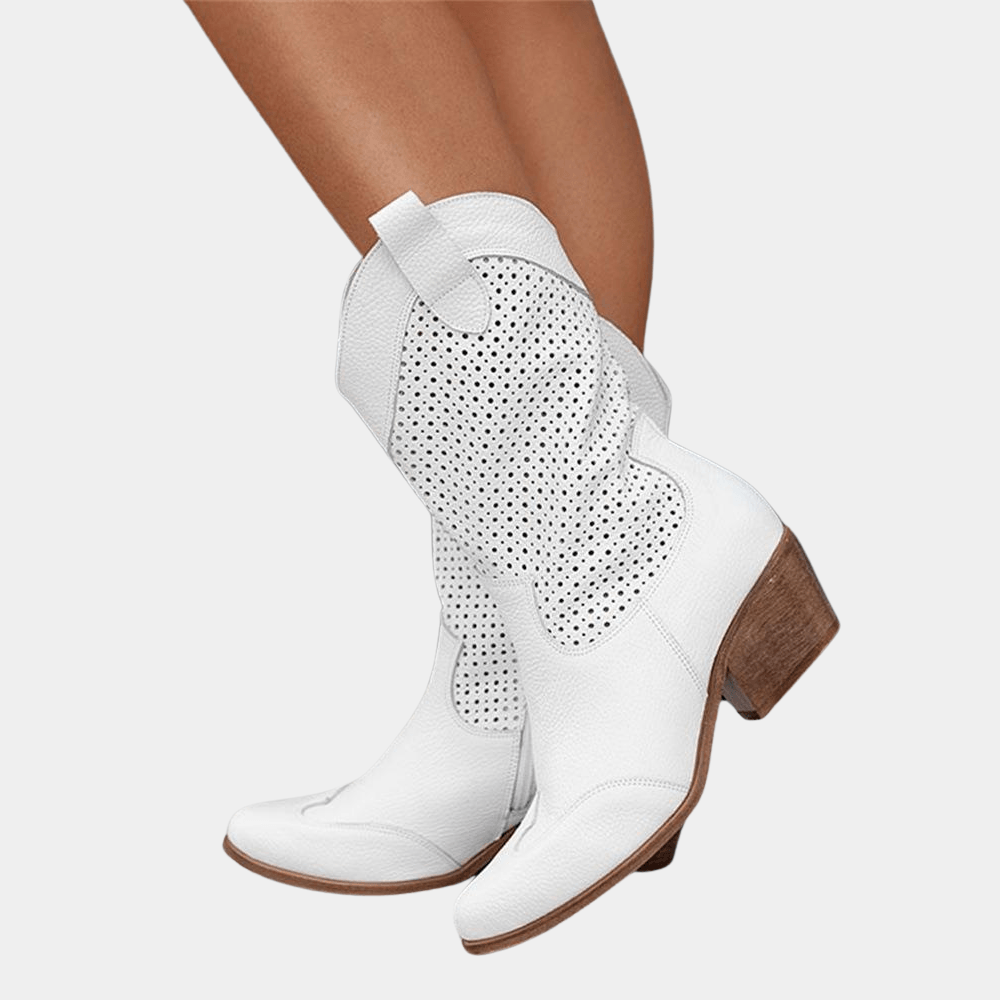 Montclair | Perforated Mid-Calf Cowboy Chelsea Boots with Block Heel