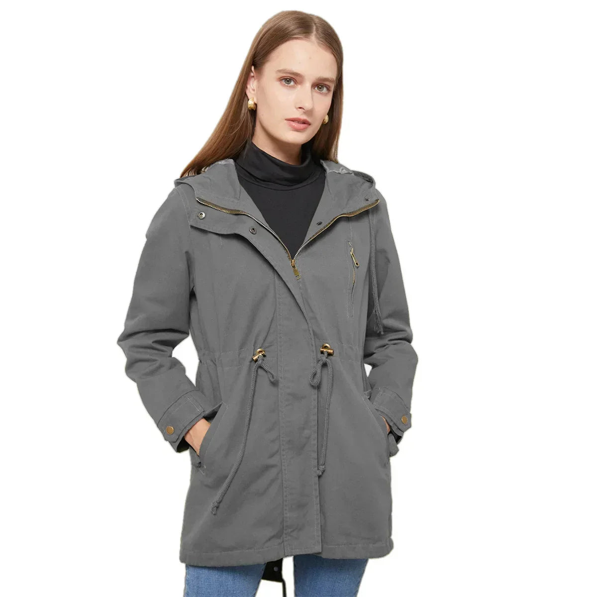 Philippa | Hooded Cotton Trench Coat with Drawstring Waist