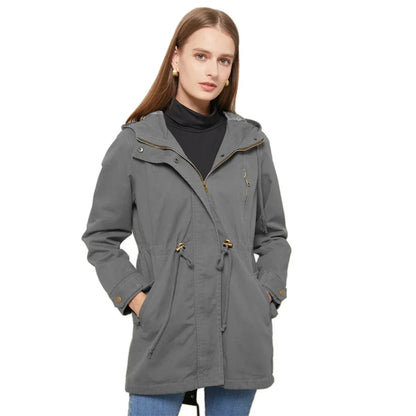 Philippa | Hooded Cotton Trench Coat with Drawstring Waist