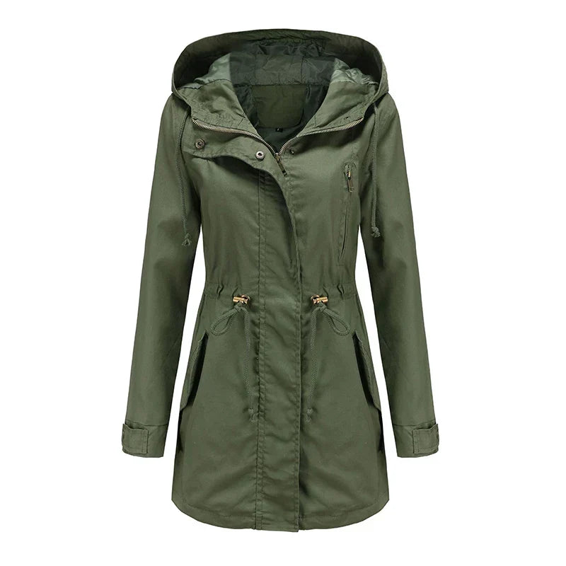 Philippa | Hooded Cotton Trench Coat with Drawstring Waist