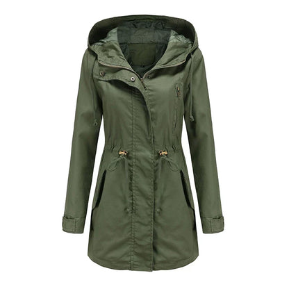 Philippa | Hooded Cotton Trench Coat with Drawstring Waist
