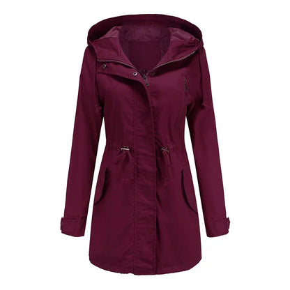 Philippa | Hooded Cotton Trench Coat with Drawstring Waist