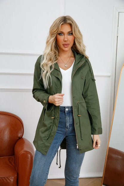 Philippa | Hooded Cotton Trench Coat with Drawstring Waist