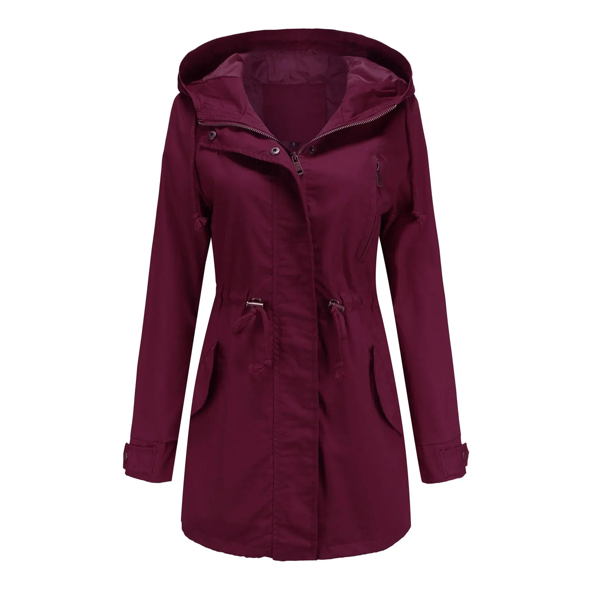 Philippa | Hooded Cotton Trench Coat with Drawstring Waist