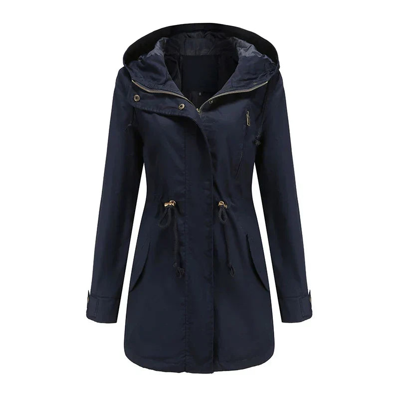 Philippa | Hooded Cotton Trench Coat with Drawstring Waist
