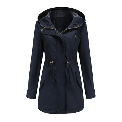 Philippa | Hooded Cotton Trench Coat with Drawstring Waist