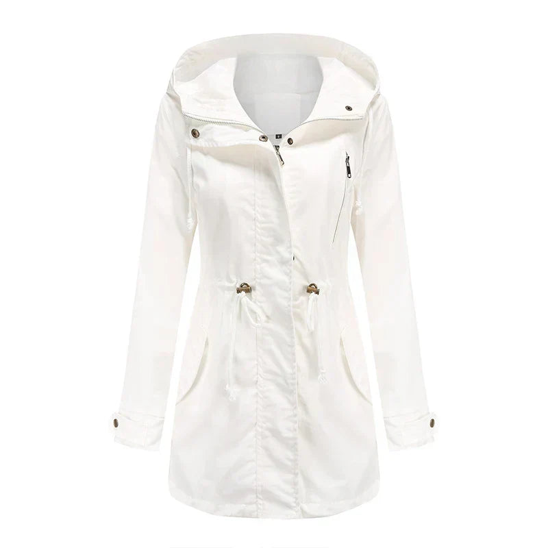 Philippa | Hooded Cotton Trench Coat with Drawstring Waist