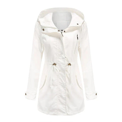 Philippa | Hooded Cotton Trench Coat with Drawstring Waist