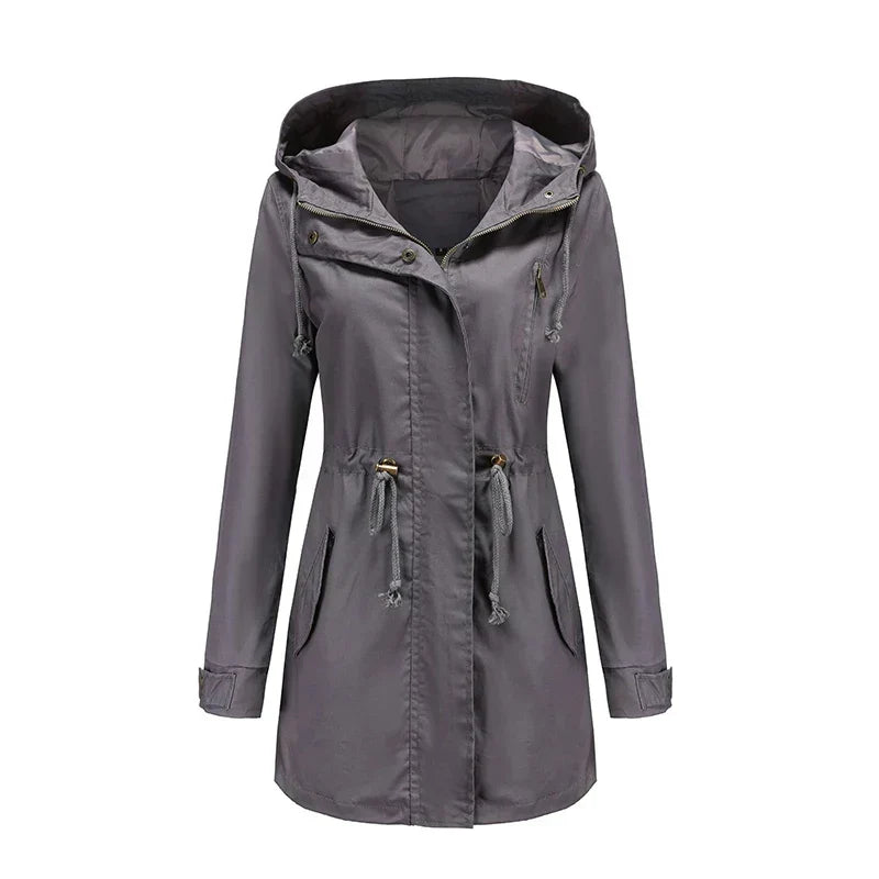 Philippa | Hooded Cotton Trench Coat with Drawstring Waist