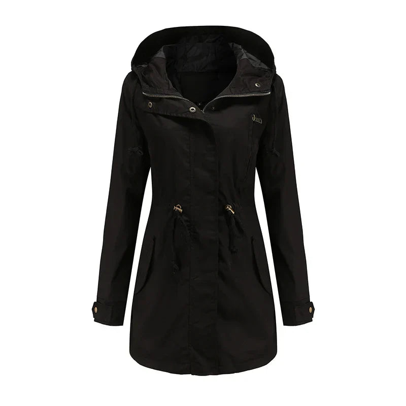Philippa | Hooded Cotton Trench Coat with Drawstring Waist