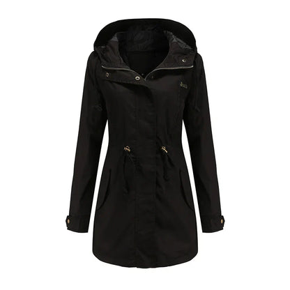 Philippa | Hooded Cotton Trench Coat with Drawstring Waist