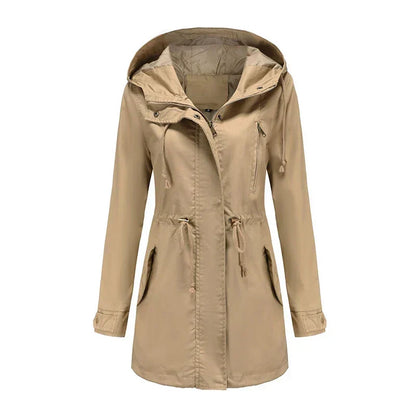 Philippa | Hooded Cotton Trench Coat with Drawstring Waist