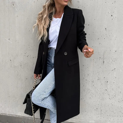 Isolde | Double-Breasted Wool Blend Long Winter Coat