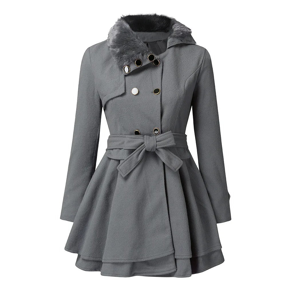 Winslet | Winter Belted Fur Collar Wool Trench Coat
