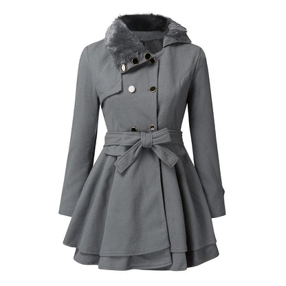 Winslet | Winter Belted Fur Collar Wool Trench Coat