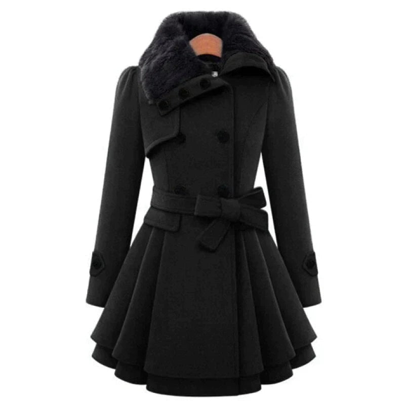 Winslet | Winter Belted Fur Collar Wool Trench Coat