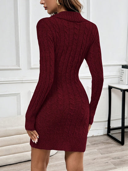 Georgette | Cable Knit V-Neck Mini Dress with Gold Buttons