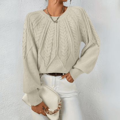 Bonita | Cable Knit Puff Sleeve Jumper with Round Neck
