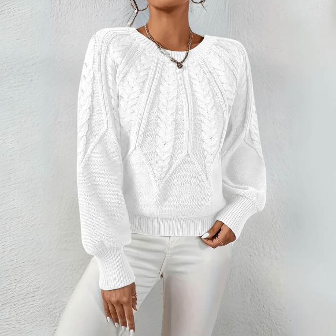 Bonita | Cable Knit Puff Sleeve Jumper with Round Neck